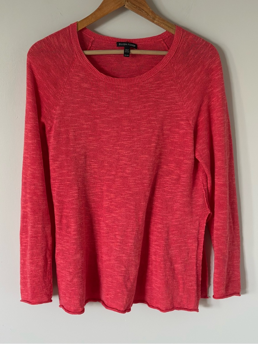 Eileen Fisher Organic Linen Cotton Heathered Coral Scoop Neck Sweater